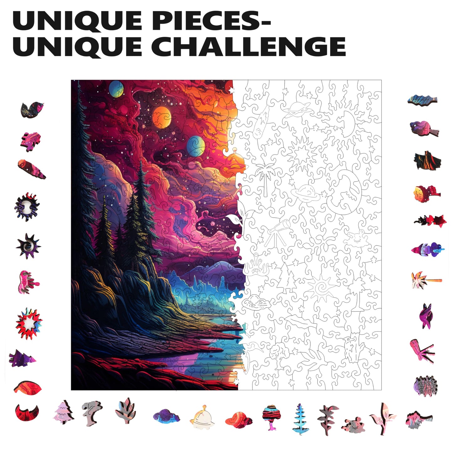 Trippy Puzzle Co - Wooden Jigsaw Puzzle For Adults - Challenging 300 Piece Puzzle With Cool Shapes - Outer Space Planets Puzzle
