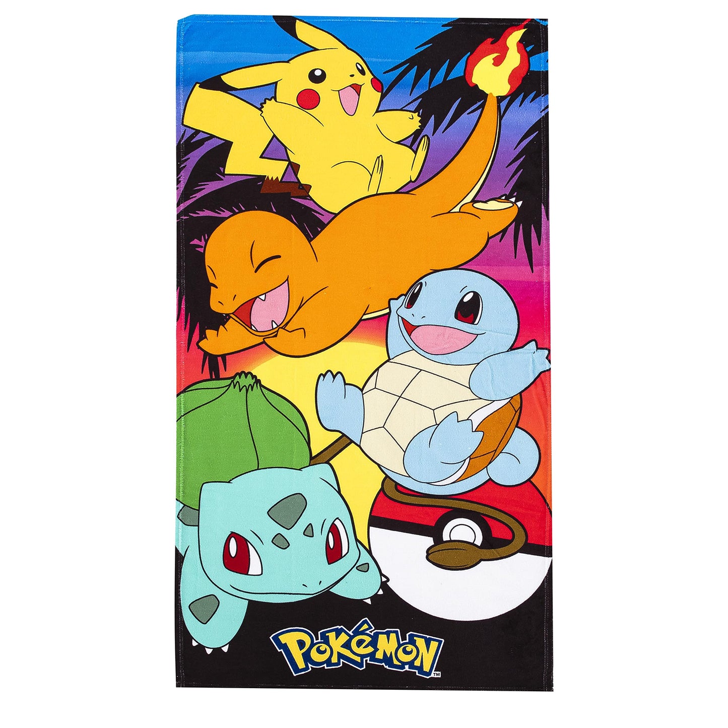 NORTHWEST Pokemon Beach Towel, Soft Cotton 30"x60", Sunset Color, Pikachu Charmander Squirtle Bulbasaur, Model 720