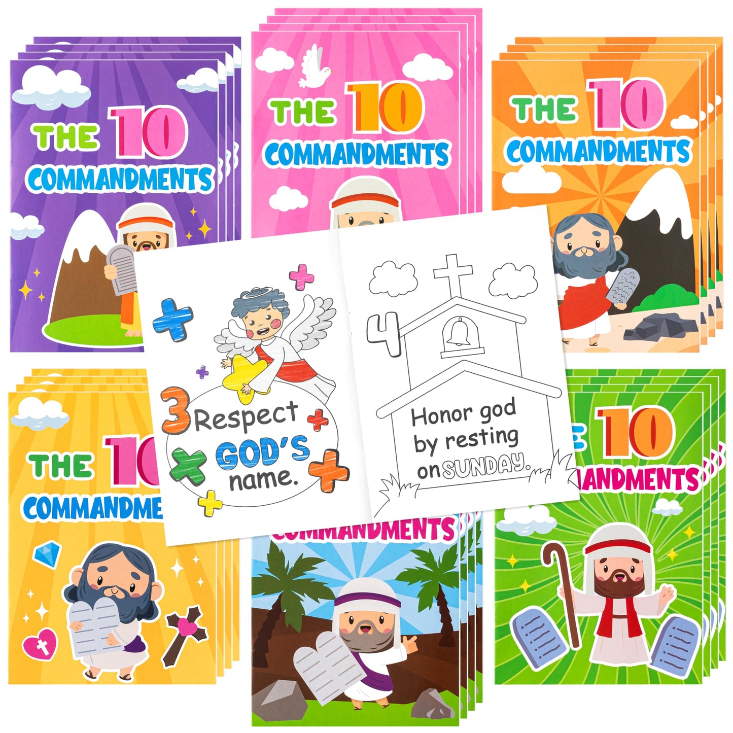 Japbor The Ten Commandments Coloring Books - 24Pcs Christian Coloring Books Bulk 10 Commandments Crafts For Kids, Religious Part