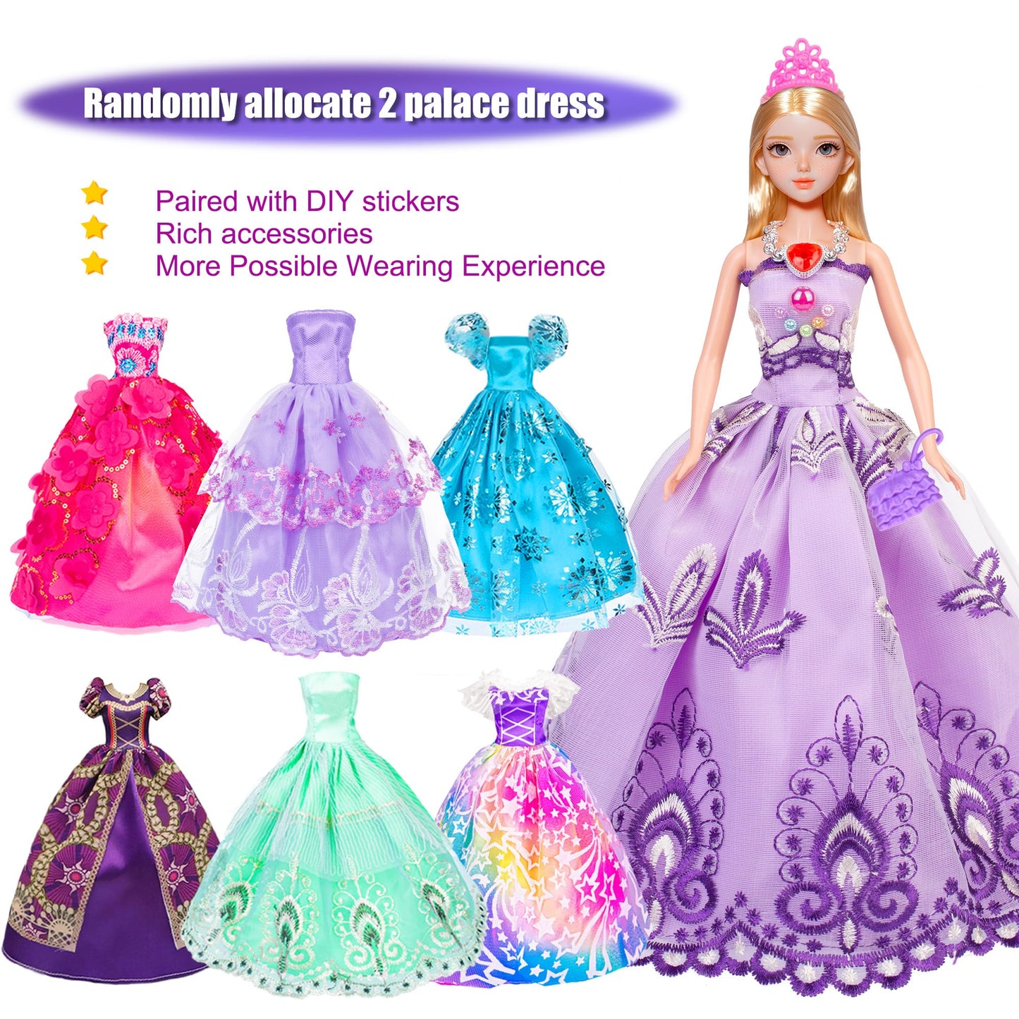 92Pcs 11.5 Inch Girl Doll With Clothes Accessories And Closet Set Including Long Princess Dress Outfits Shoes Handbags Necklaces Diy Bead Stickers For Design Kit Girl Doll Dress Up (Include Doll)