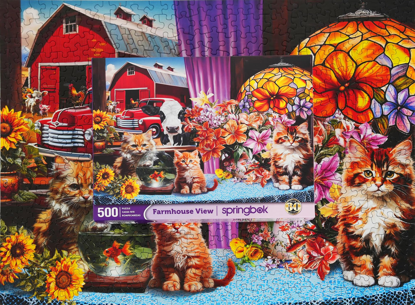 Springbok Farmhouse View 500 Piece Puzzle For Adults - Features A Colorful And Quaint Farmhouse Window View