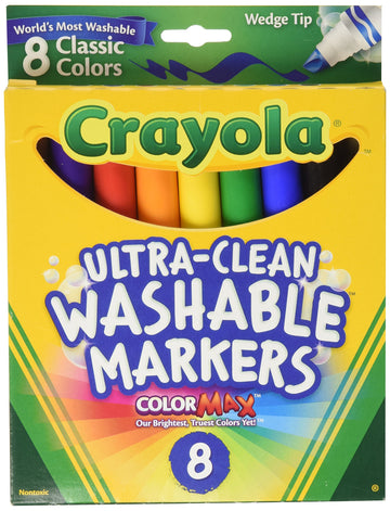 Crayola Ultra Clean Washable Markers, Wedge Tip, Assorted Colors, 8 Count, 58-7208