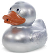 DolliBu Metallic Silver Duck Bath Buddy Squirter - Floating Silver Duck Rubber Bath Toy  Fun Water Squirting Bath Time Play for Toddlers  Animal Toy for Bathtub  Beach  and Pool for Girls and Boys