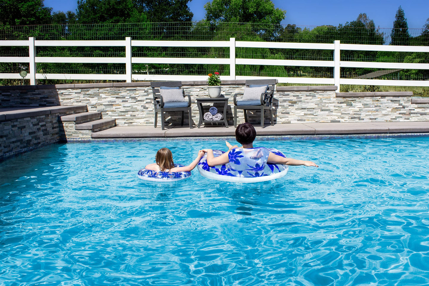 Poolmaster Mommy and Me Inflatable Baby Pool Float and Swimming Pool Lounge  2 Piece Set  Blue