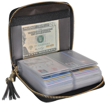 Easyoulife Womens Credit Card Holder Wallet Zip Leather Card Case Rfid Blocking (Black)