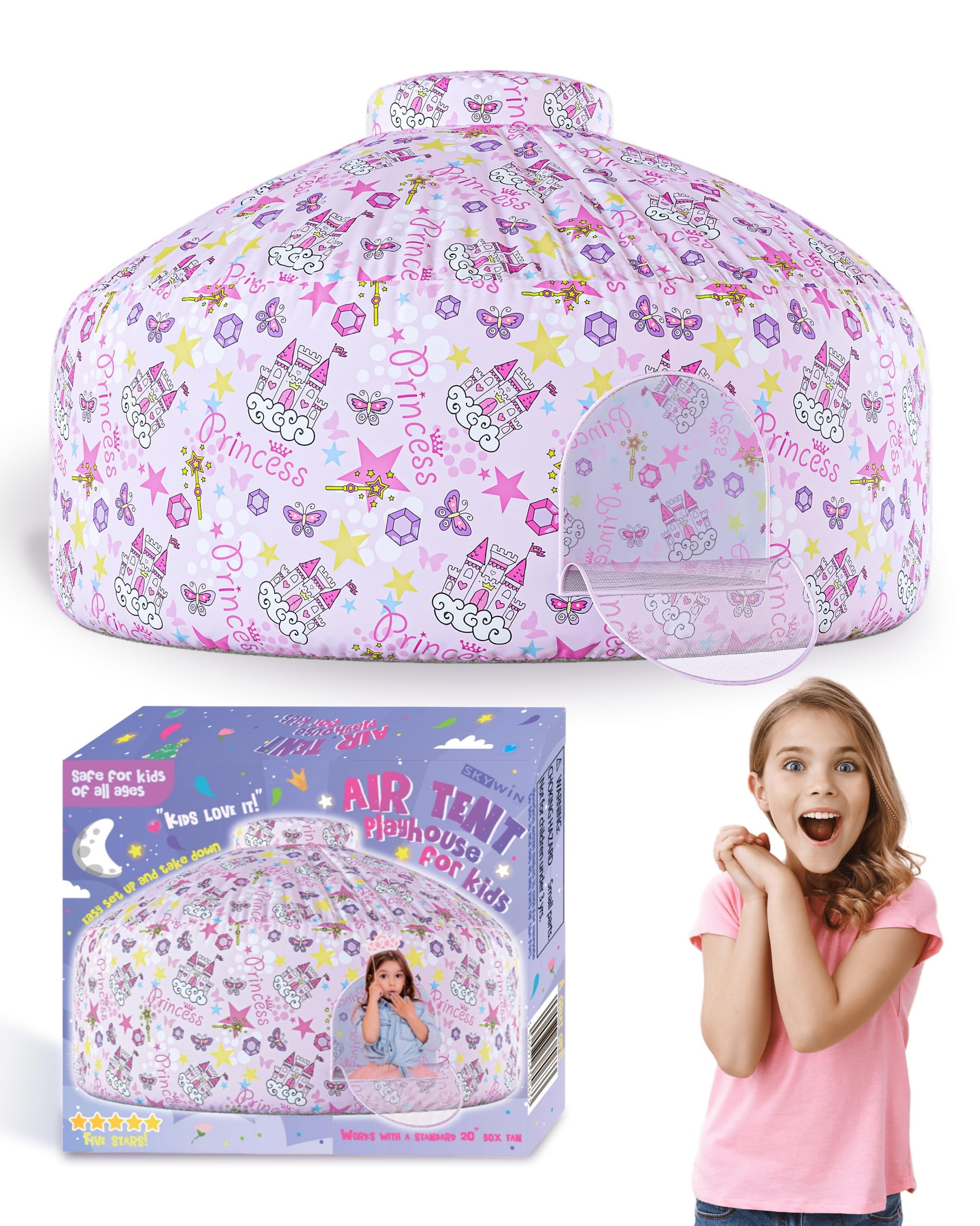 Skywin- Inflatable Tent for Kids Large Princess with Door Playhouse for Kids - Inflatable Air Tent for Kids, Inflatable Fort Set
