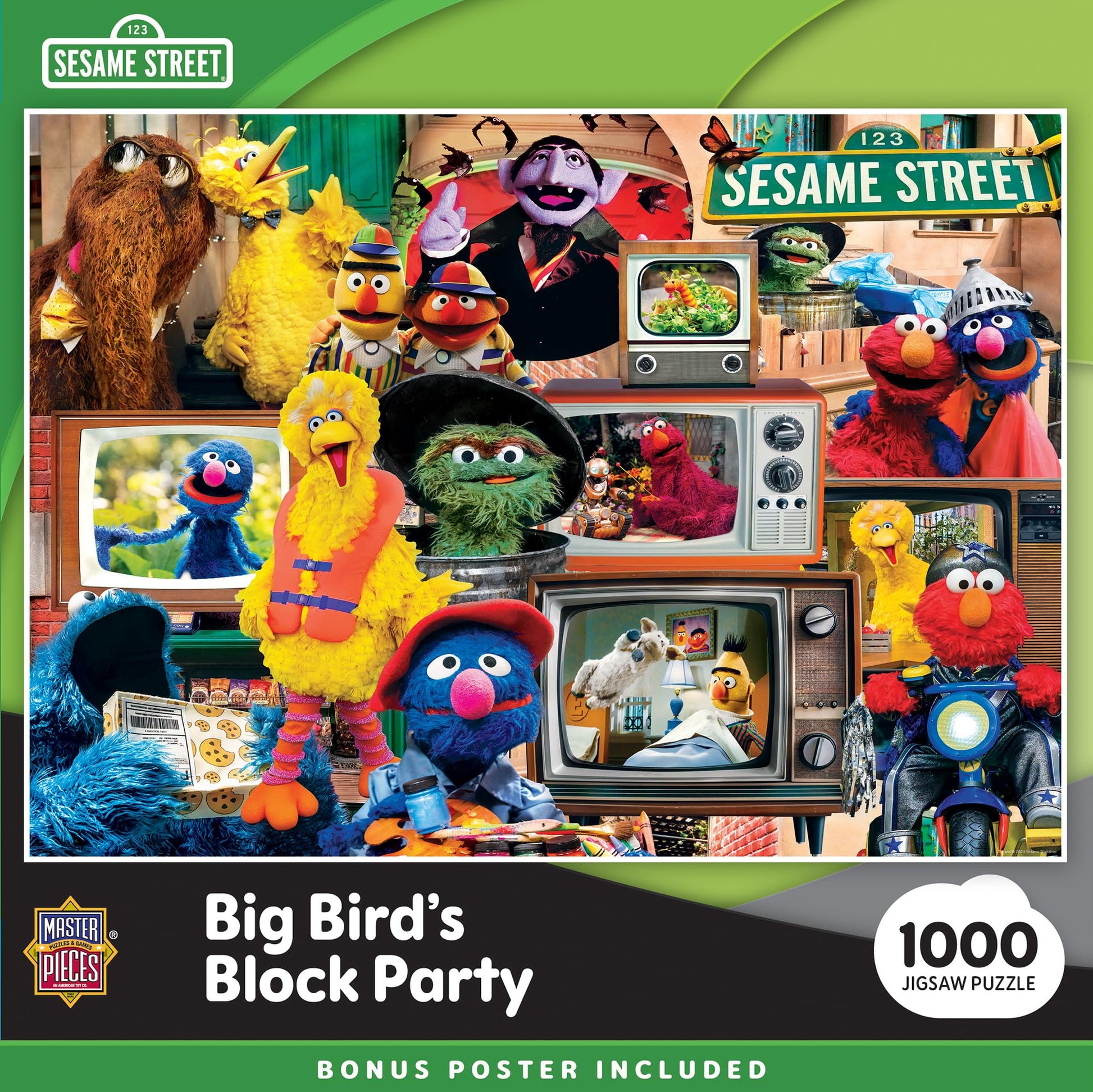 MasterPieces Sesame Street Big Bird's Block Party 1000 Piece mature-themed Jigsaw Puzzle - Cartoon Jigsaw 19.25x26.75