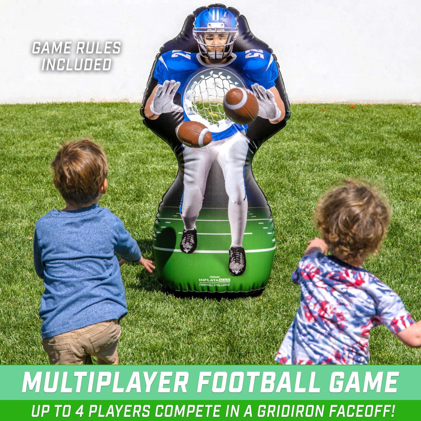 GoSports Inflatable Football Toss Game - 4 ft Receiver, Blue, PVC, Model INFLATAMAN-FOOTBALL-02