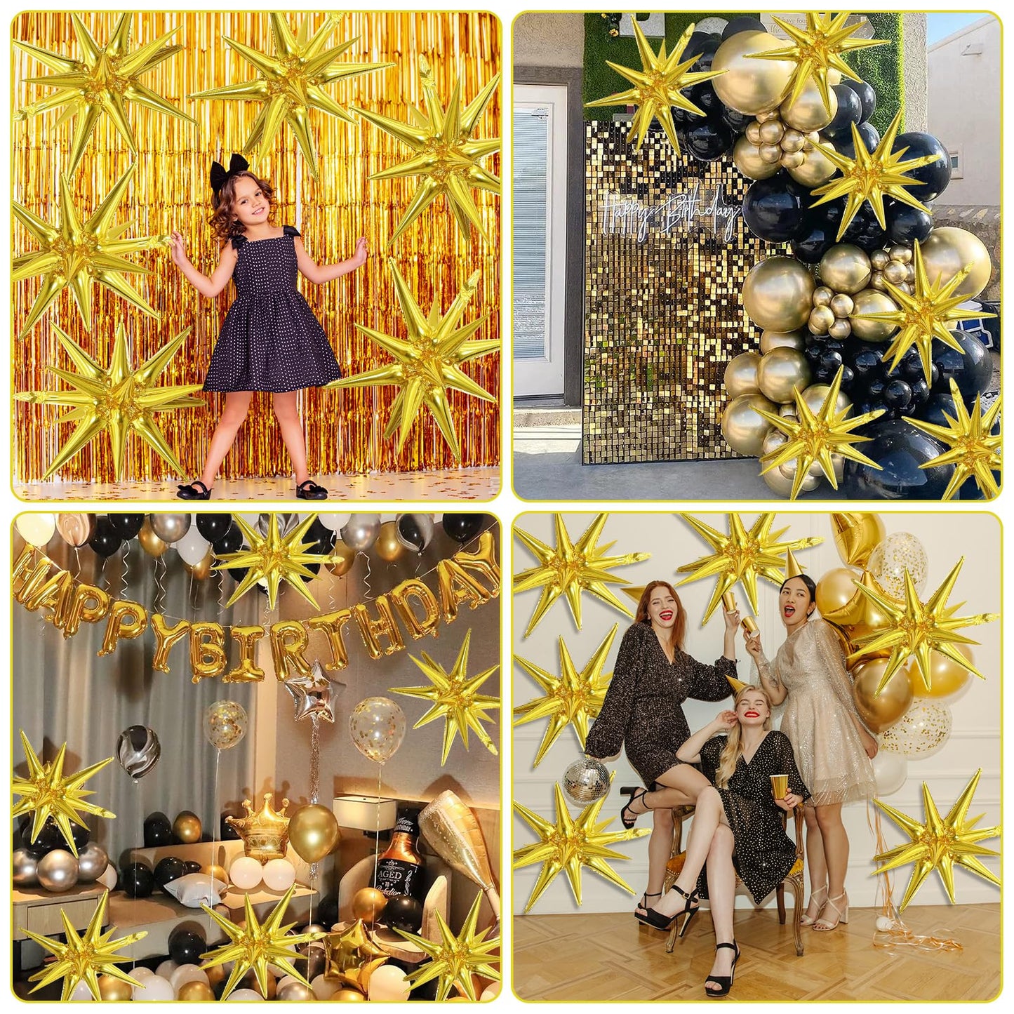 6PCS Gold Star Balloons, 22Inch Large Gold Star Balloon Explosion Foil Balloons Cone Spike Balloon for Birthday Graduation Weddi