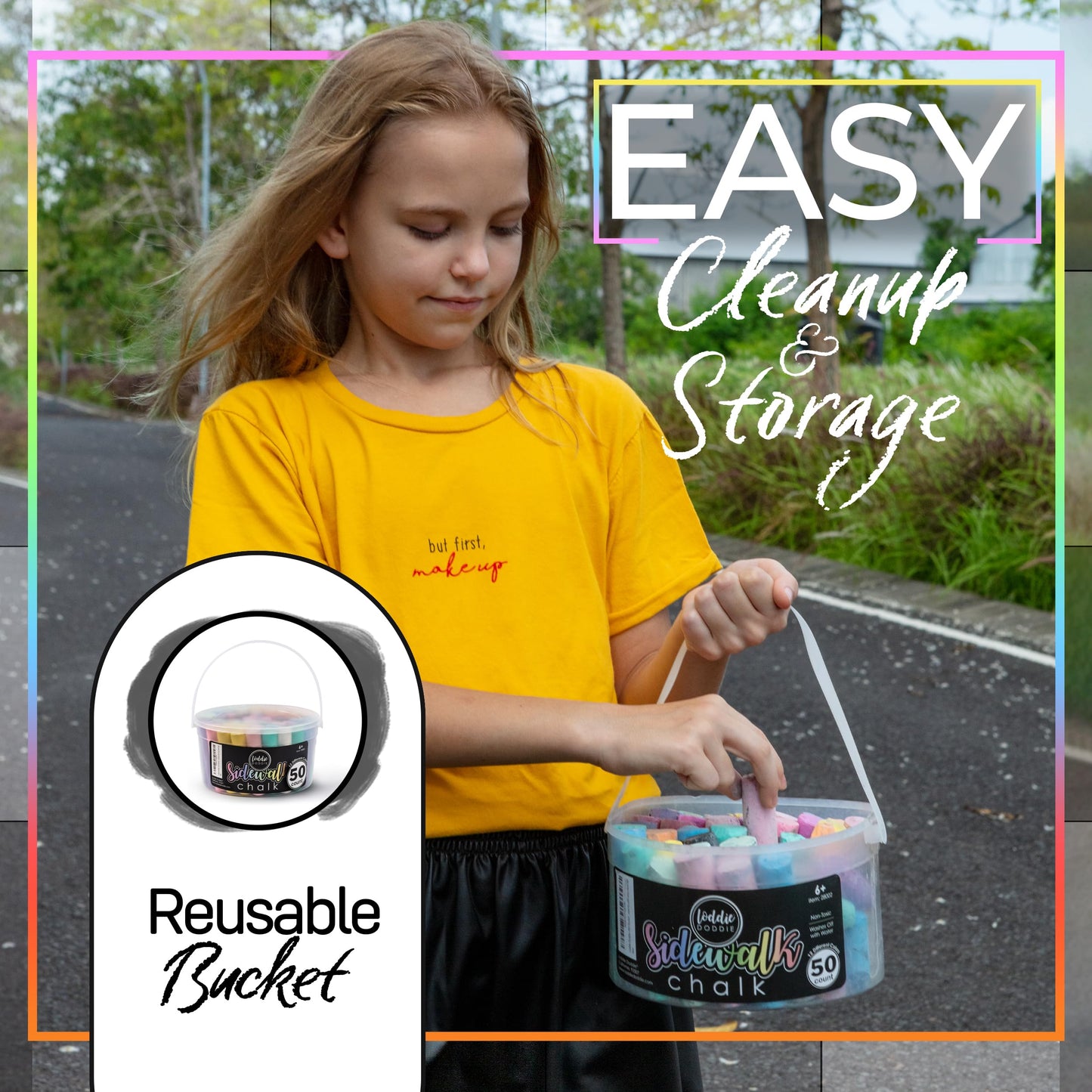 Loddie Doddie Jumbo Sidewalk Chalk - 50-Piece Multicolor Bucket - Washable, Ergonomic, Outdoor Fun for Kids