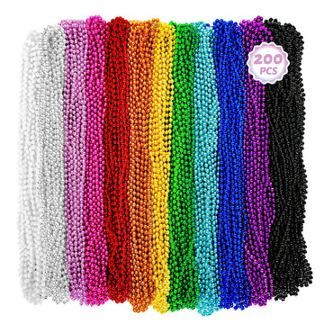 200PCS Mardi Gras Beads, 33'' Bead Necklace, Colorful Mardi Gras Accessories, Women Men Party Beads Parade Throws Bulk for Chris