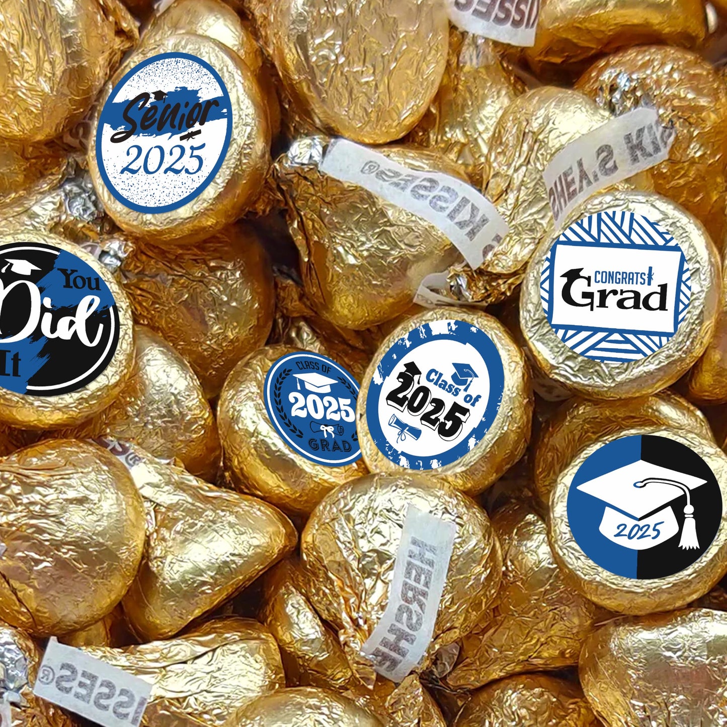 Black and Blue Grad Graduation Party Favors Stickers for Chocolate Kisses, Congrats Grad Stickers Graduation Candy Stickers,Clas