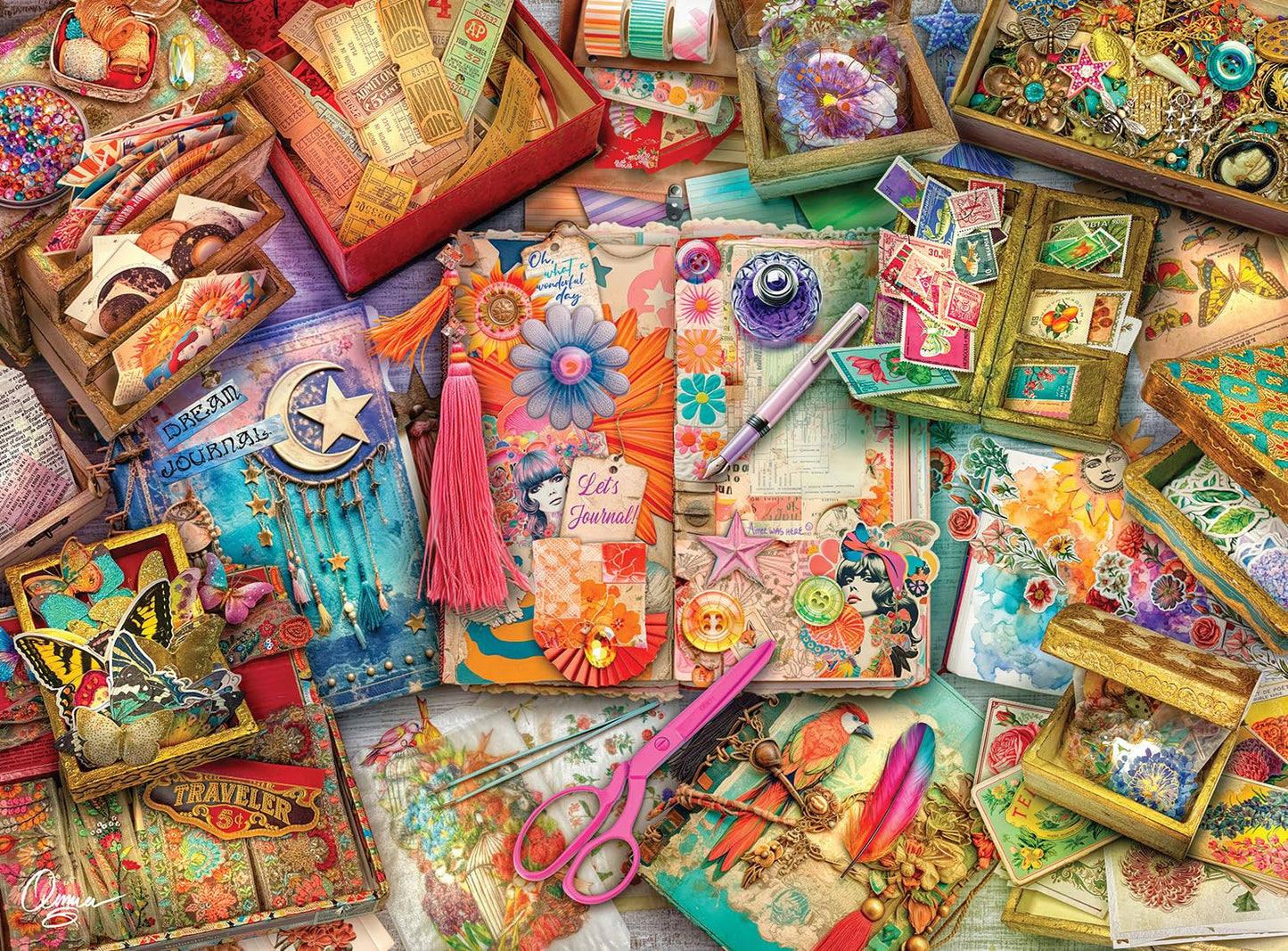 Buffalo Games 1000 Piece Jigsaw Puzzle - Aimee Stewart's The Junk Journaler's Desk - Multicolor, Paper, Model 12485