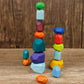 Cllayees 16 Pcs Wooden Stacking Blocks Rocks Building Toys, Colored Solid Wood Stones Pre-School Educational Games Creative Toys For Kids Toddlers