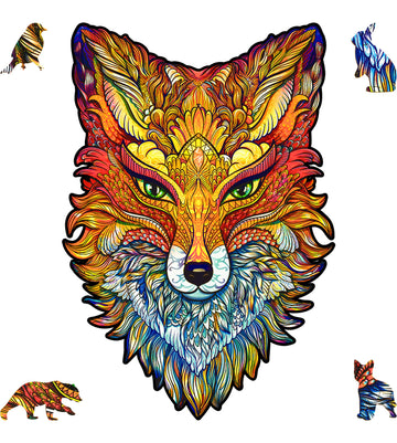 Unidragon Wooden Jigsaw Puzzles - Fiery Fox, 107 Pcs, Small 6.2'X9.4', Beautiful Gift Package, Unique Shape Best Gift For Adults And Kids