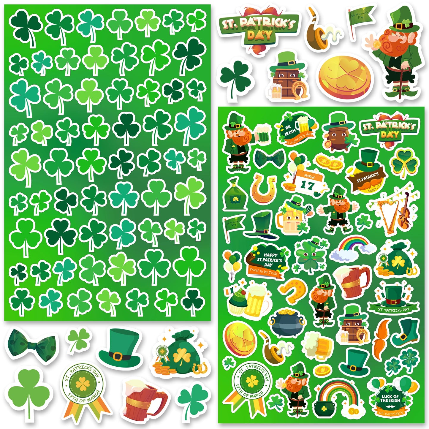 Linaye 1200Pcs St Patricks Day Stickers For Adults Kids, 24 Sheets Cute Shamrock St. Patricks Day Stickers Bulk For Cards Envelo