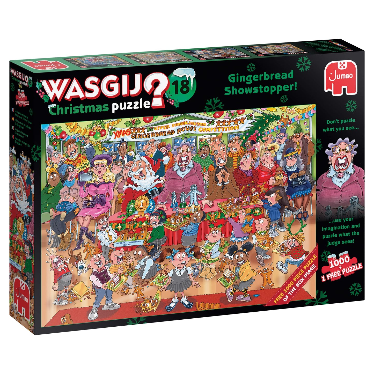 Jumbo, Wasgij, Christmas 18 - Gingerbread Showstopper!, 2 Unique Collectable Jigsaw Puzzle for Adults, 2 x 1,000 Piece