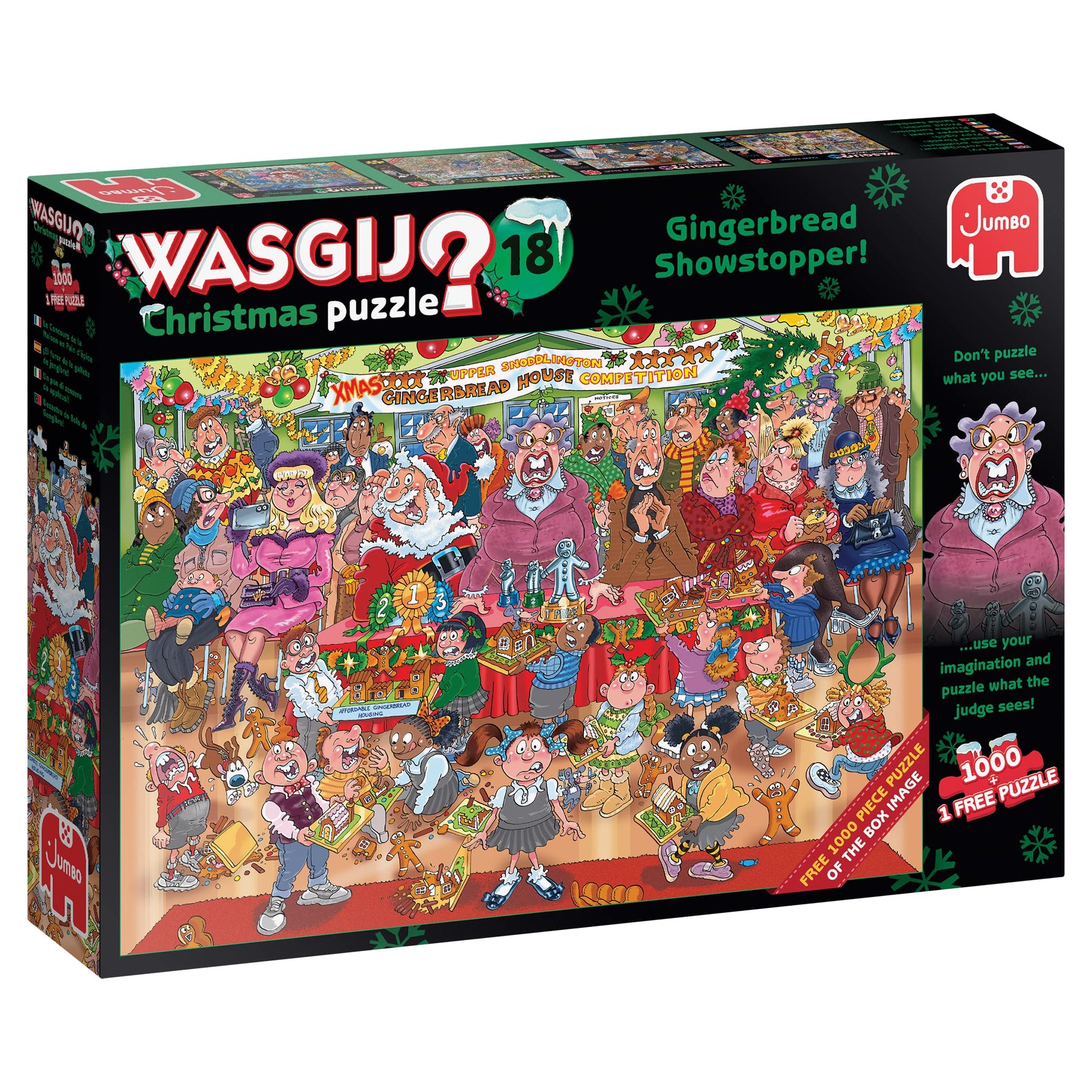 Jumbo, Wasgij, Christmas 18 - Gingerbread Showstopper!, 2 Unique Collectable Jigsaw Puzzle for Adults, 2 x 1,000 Piece