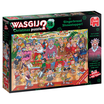 Jumbo, Wasgij, Christmas 18 - Gingerbread Showstopper!, 2 Unique Collectable Jigsaw Puzzle for Adults, 2 x 1,000 Piece