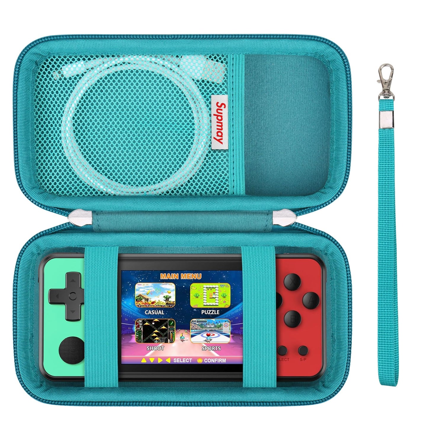 Supmay Carrying Case Compatible with KAVOYI / Beico / TEBIYOU 32 Bit Handheld Games for Kids  Portable Arcade Gaming Player Storage Holder Travel Bag with Mesh Pocket for Battery  USB Cable  Green