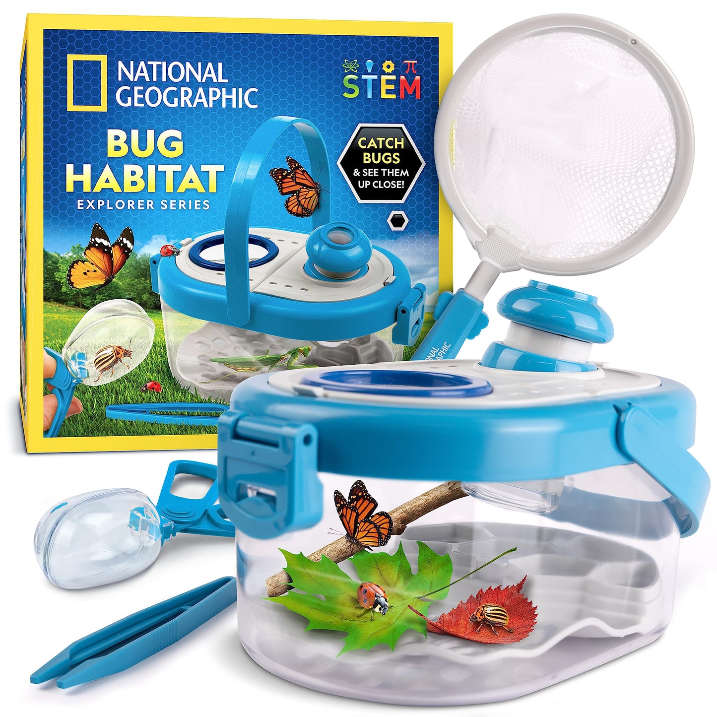 Blue Marble NATIONAL GEOGRAPHIC Bug Catcher Kit - Kids Insect Habitat with Magnified Viewer, Tweezers, Learning Guide, Medium Size