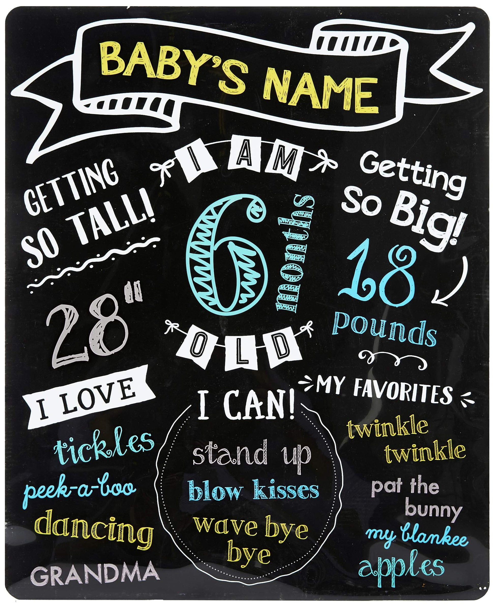 Pearhead All About Baby Milestone Photo Sharing Monthly Chalkboard, Baby Photo Prop, Black