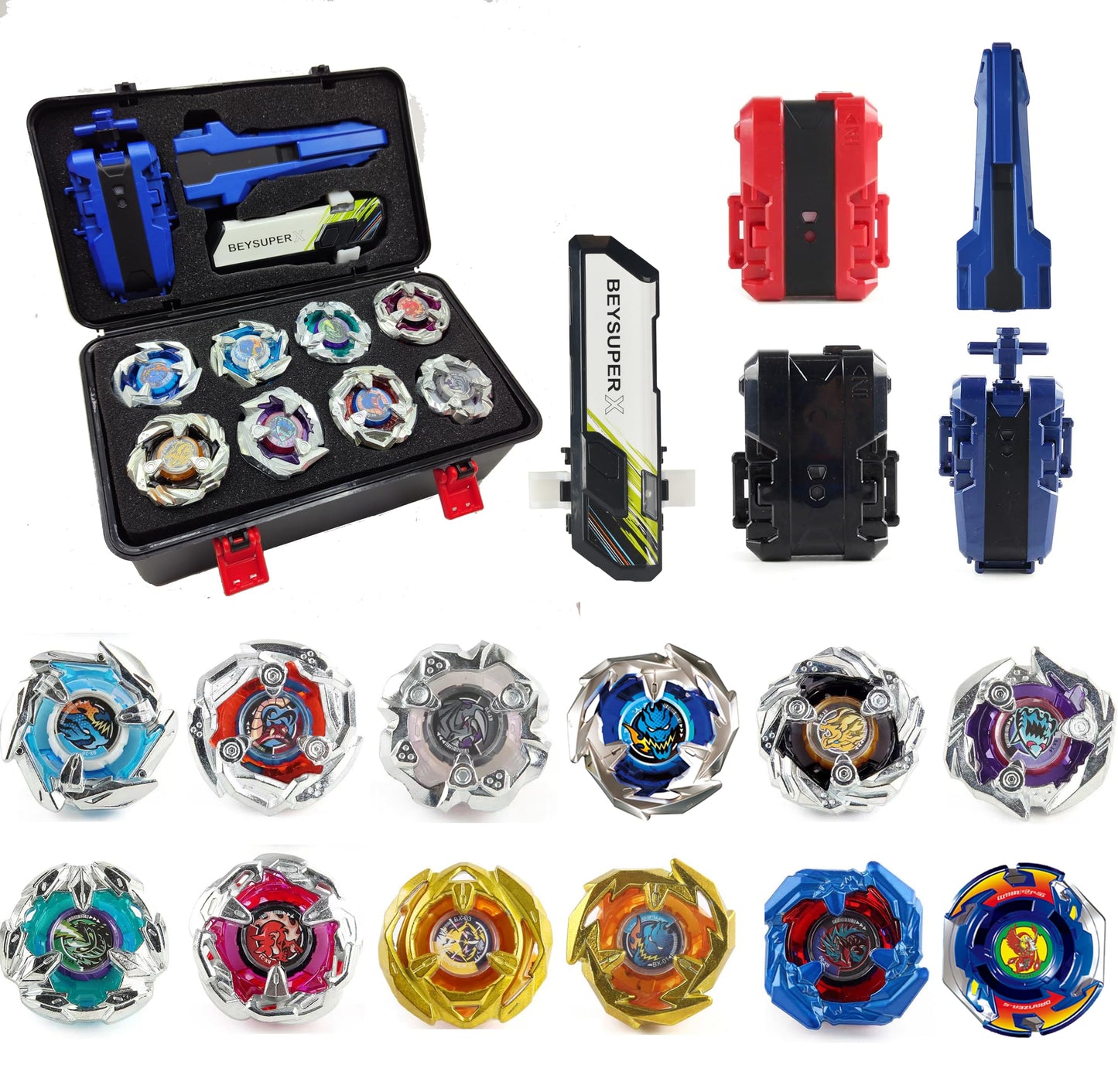 MUSTYBELT Bey Battling Set  GyroTops Burst cutting edge Toy Combat Battling Game Set  Spinning Gift for Boys  Ages for 8 10 12+ (12 Spinning Tops Tool Box)