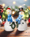 Gognome Duo 5'' Resin Snowman Figurines With Lighted Christmas Tree Wreath - Christmas Decorations Indoor Snowman Decor Ornament