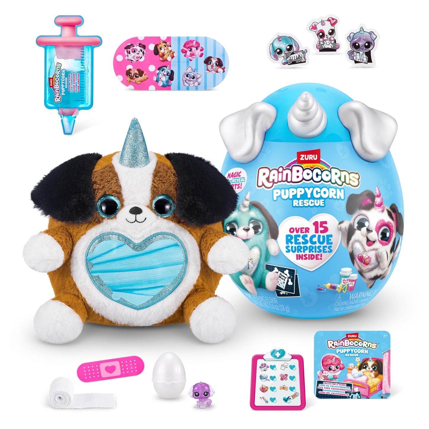 Rainbocorns Puppycorn Rescue (Shepherd) by ZURU, Collectible Plush, Stuffed Animal Girl Toys, Surprise Egg, Stickers, Syringe Sl