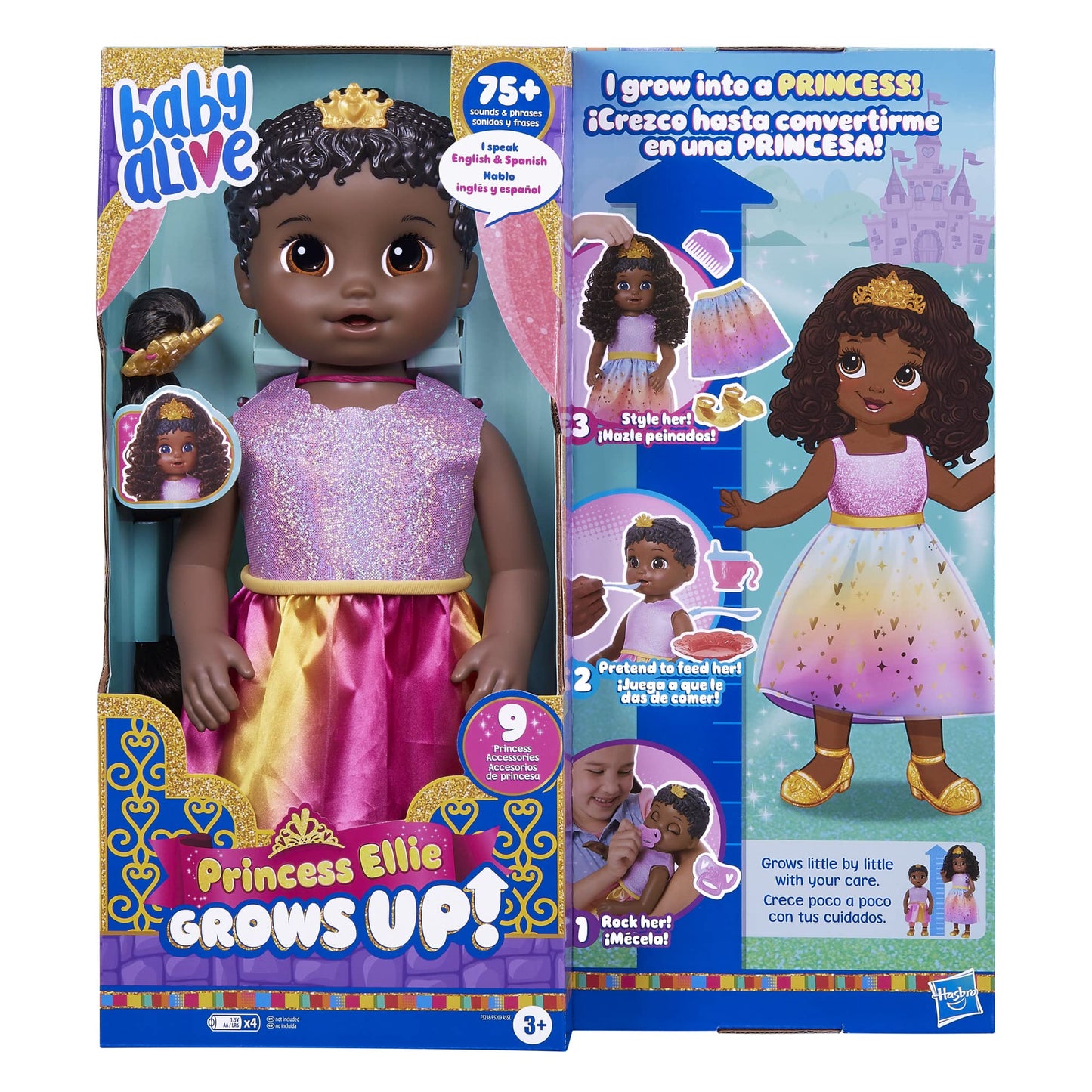 Baby Alive Princess Ellie Doll - 18-Inch Black Hair for Kids 3+, Model F5236, Plastic Material
