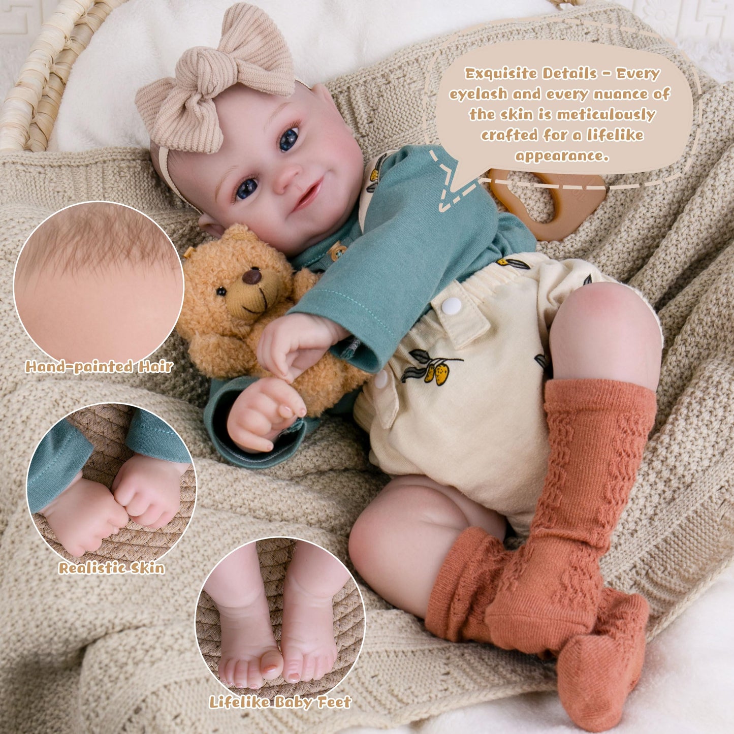 Ekokiz Realistic Baby Dolls 20- Inch Baby Dolls That Look Real Reborn Baby Doll Soft Cloth Body Newborn Girl With Realistic Feat