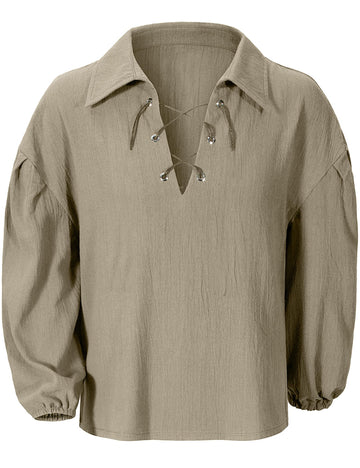 Kids Medieval Viking Pirate Renaissance Retro Costume Shirt for Boys Halloween Party Cosplay 10-12 Years Beige