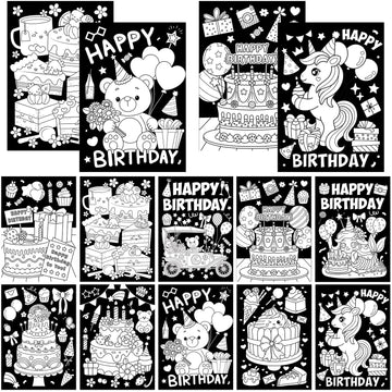 Zhanmai 30 Pcs Happy Birthday Crafts Birthday Party Favor Color Your Own Cake Balloon Unicorn Posters Coloring Crafts Bulk for C