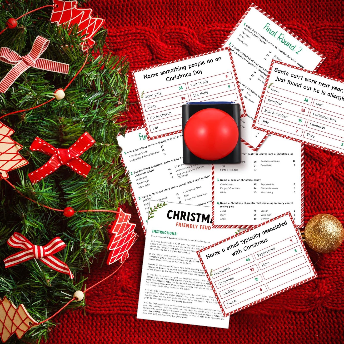 Syhood Mother'S Day Friendly Feud Game With Answer Buzzer, Mothers Day Feud Party Game, Patriotic Independence Day July 4Th Fun Family Trivia Quiz Night For Party Office Adult Groups(Christmas)