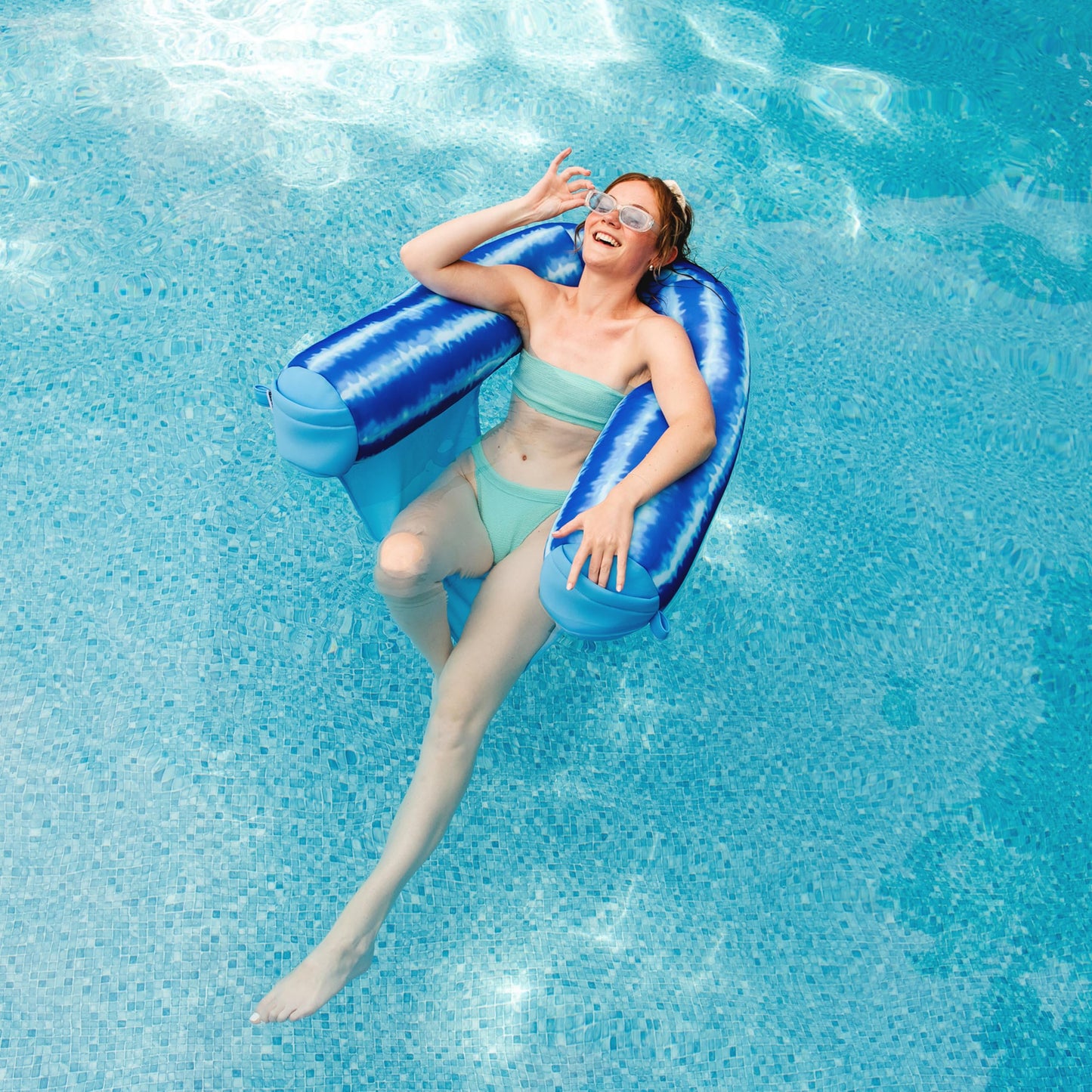 Big Joe Shaka Sling XL Pool Float, Ripple Blue, Doubled-Sided Mesh, Quick Draining Fabric, No Inflation Needed