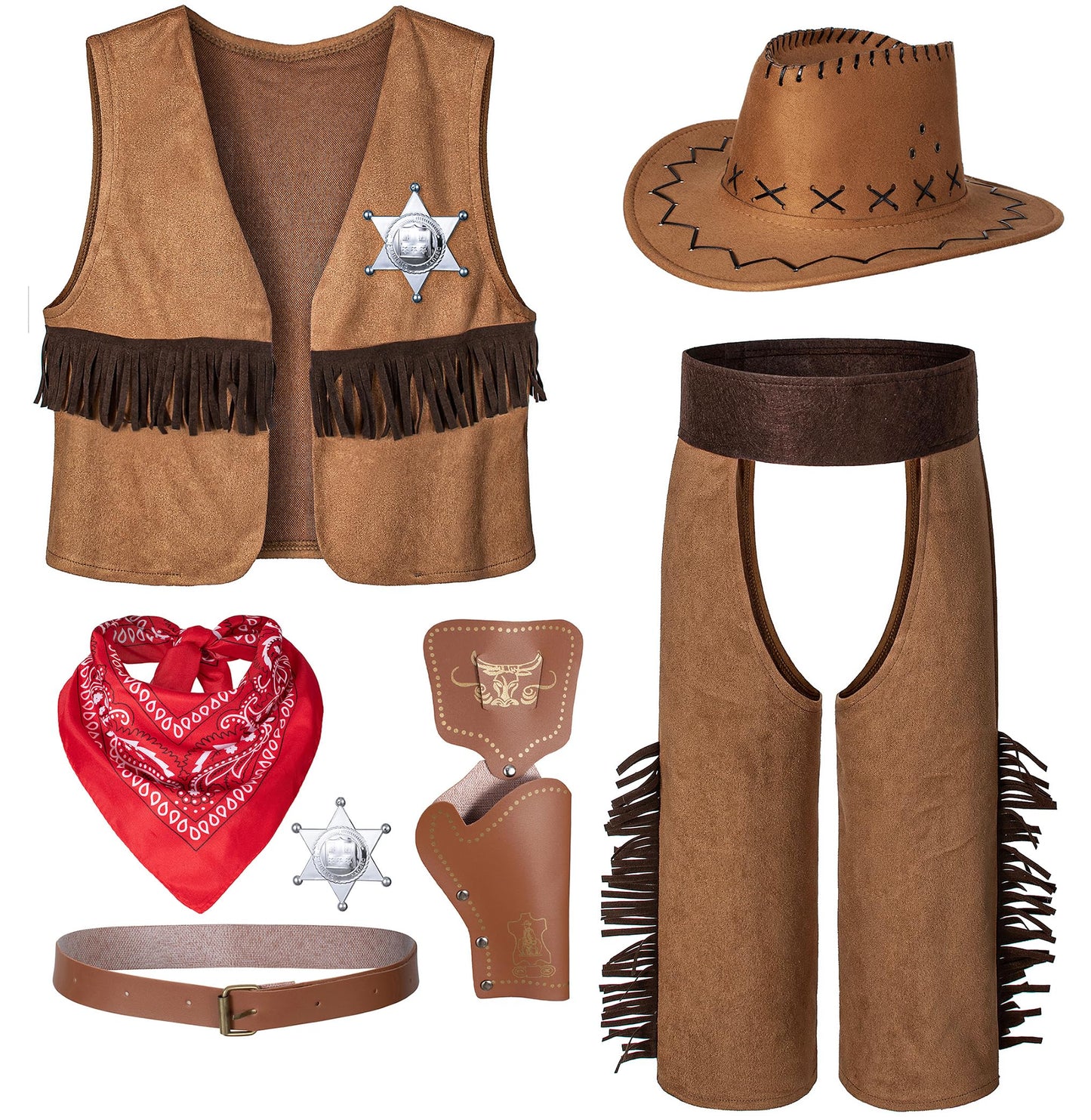Cowboy Costume For Boys 7Pcs Set Kids Dress Up Birthday Party Halloween Cosplay 11-12 Years