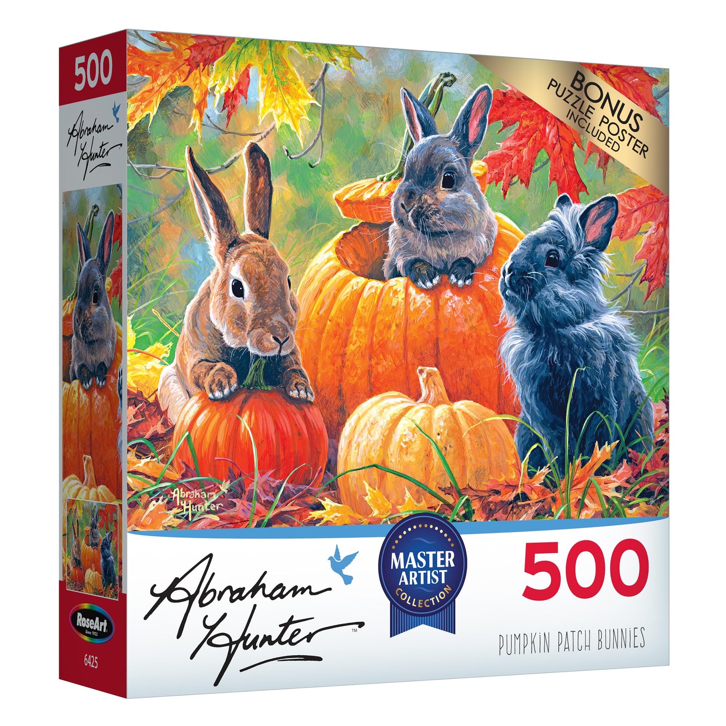 RoseArt 500 Piece Jigsaw Puzzle - Abraham Hunter Pumpkin Patch Bunnies - Multi-colored Cardboard