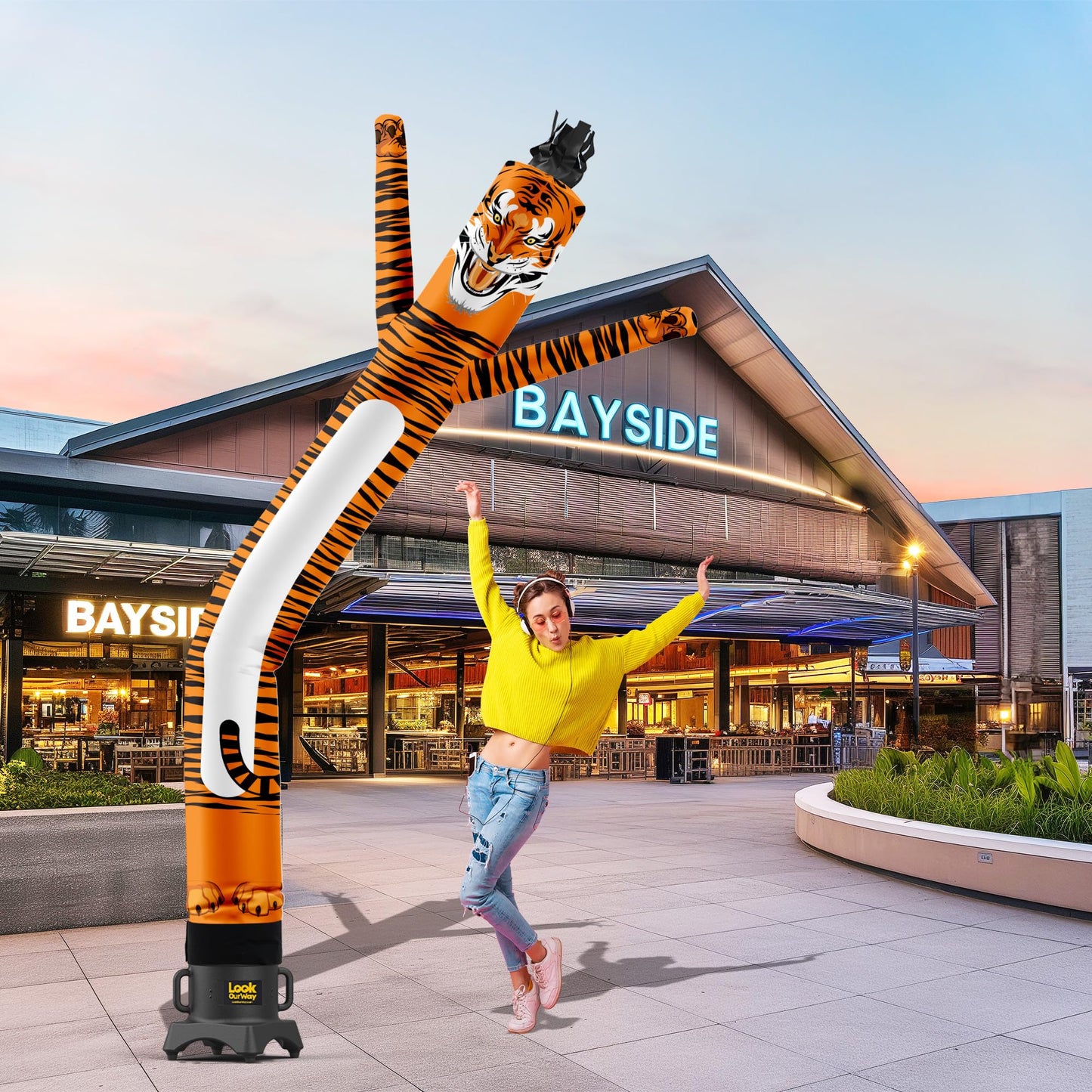 LookOurWay Air Dancers Inflatable Tube Man Attachment - 10 Feet Tall Wacky Waving Inflatable Dancing Tube Guy for Business Promotion - Blower Not Included - Mascot Character Animal Themed - Tiger