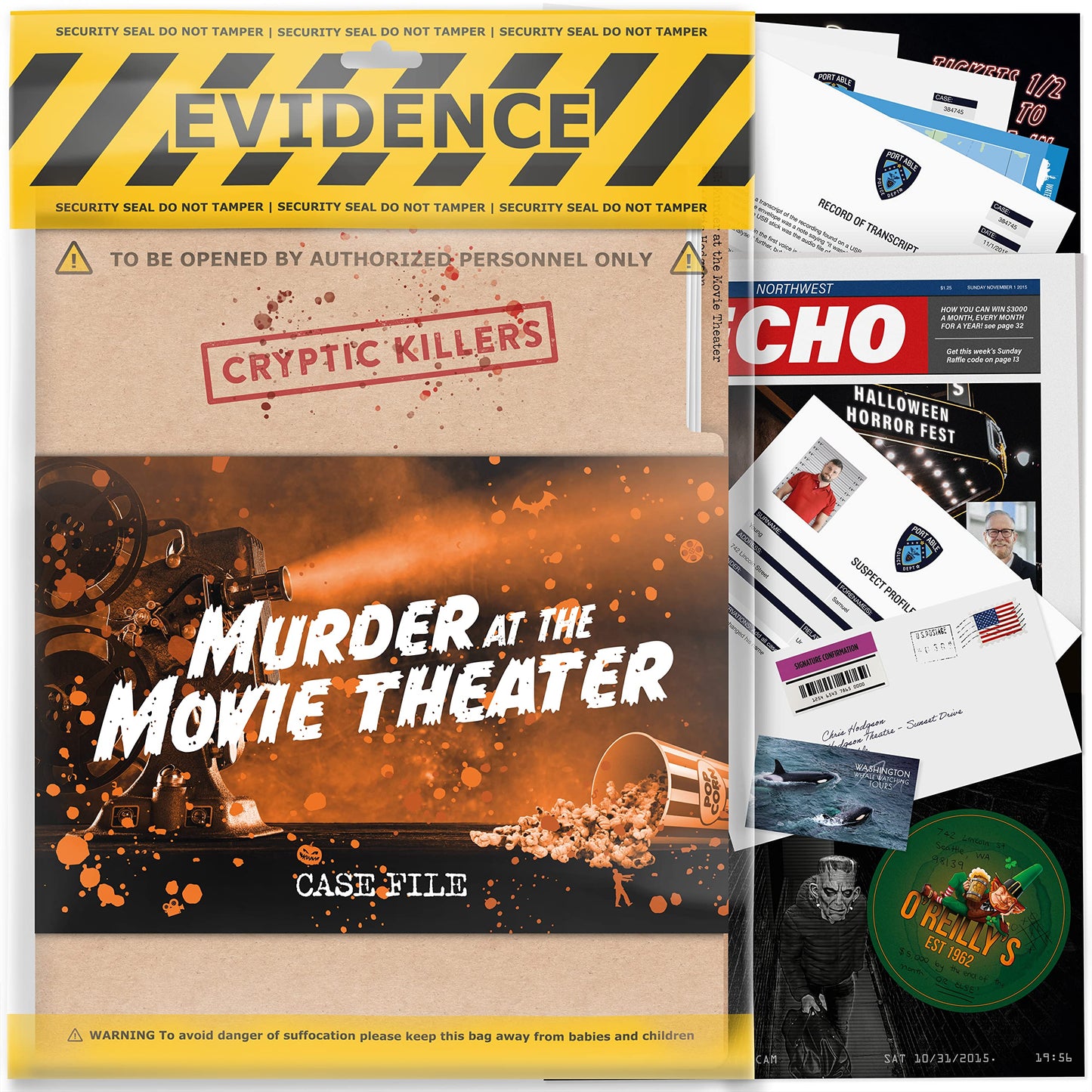 Cryptic Killers Unsolved Murder Mystery Game - Cold Case File Investigation - Detective Clues/Evidence - Solve The Crime - Individuals  Date Nights & Party Groups - Murder at The Movie Theater