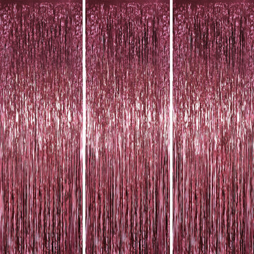Voircoloria 3 Pack 3.3 x 6.6 ft Burgundy Foil Fringe Backdrop Curtains, Tinsel Streamers Party Decorations, Fringe Backdrop for 