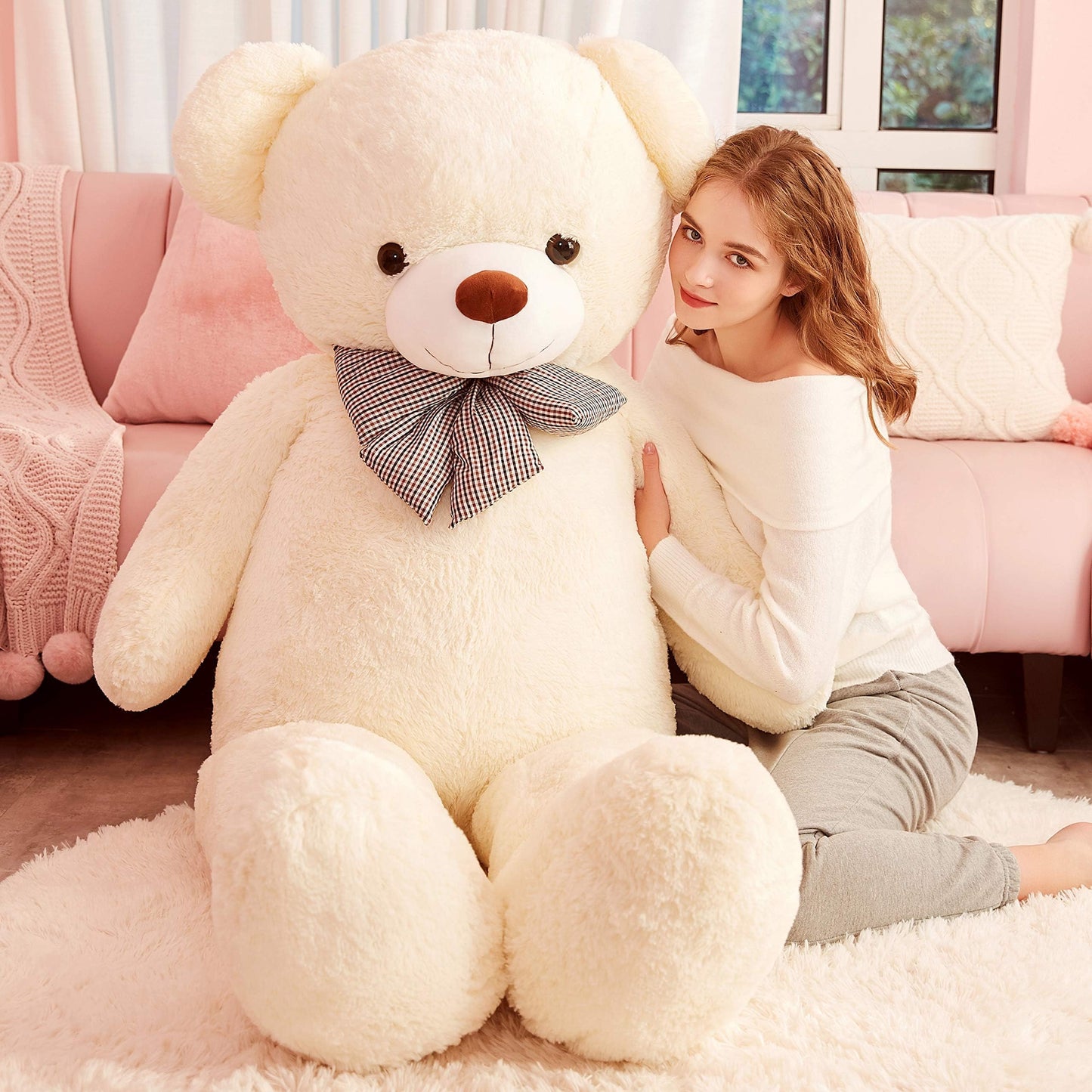 IKASA Giant White Teddy Bear Plush Toy - 59 inches, Polyester Stuffed Animal, Model 6636554