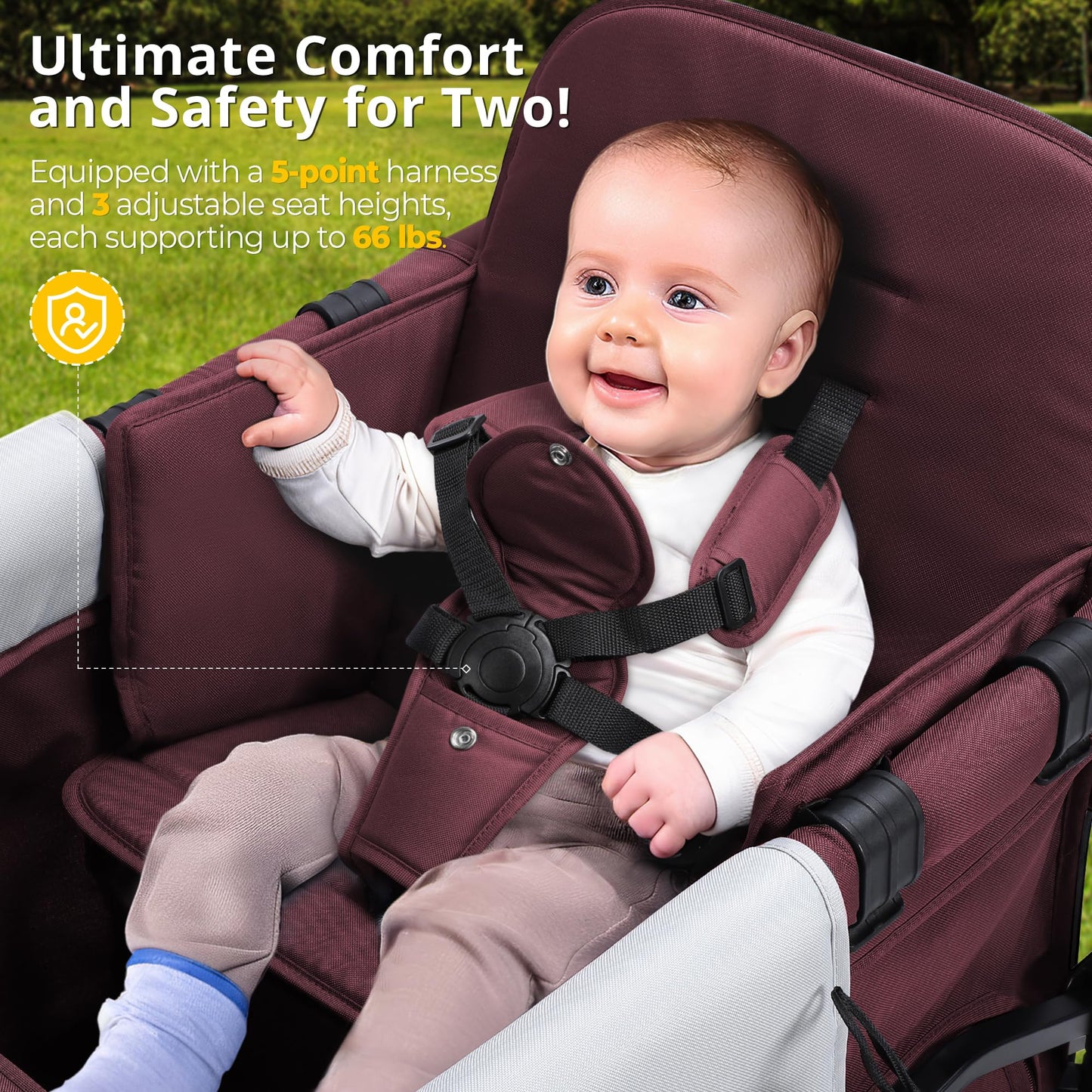 Momfann Stroller Wagon For 2 Kids, Baby Wagon Stroller With Adjustable Handle For Infants And Toddlers With Canopy & Organizer,