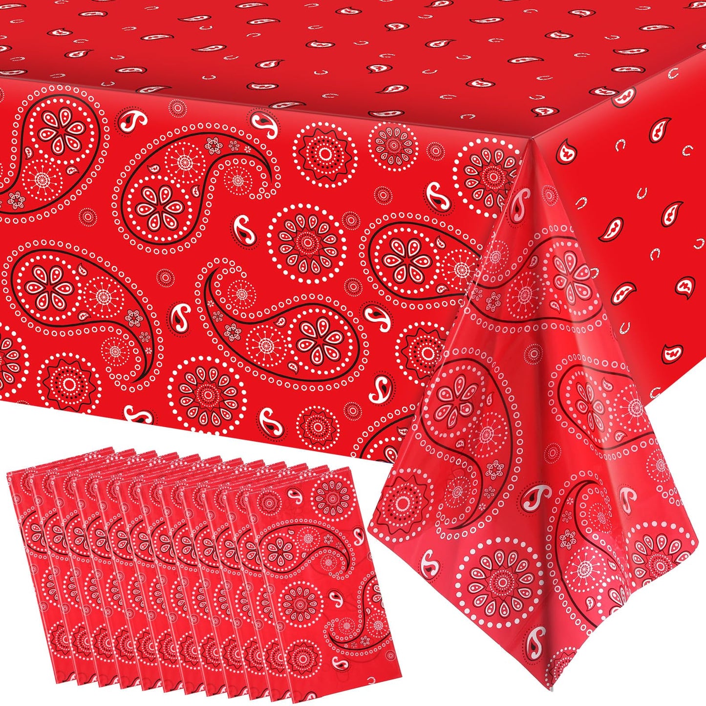 Tatuo Western Party Tablecloth Paisley Table Cover Bandana Plastic Table Cloth Rectangle Floral Tablecloth for Western Cowboy Th