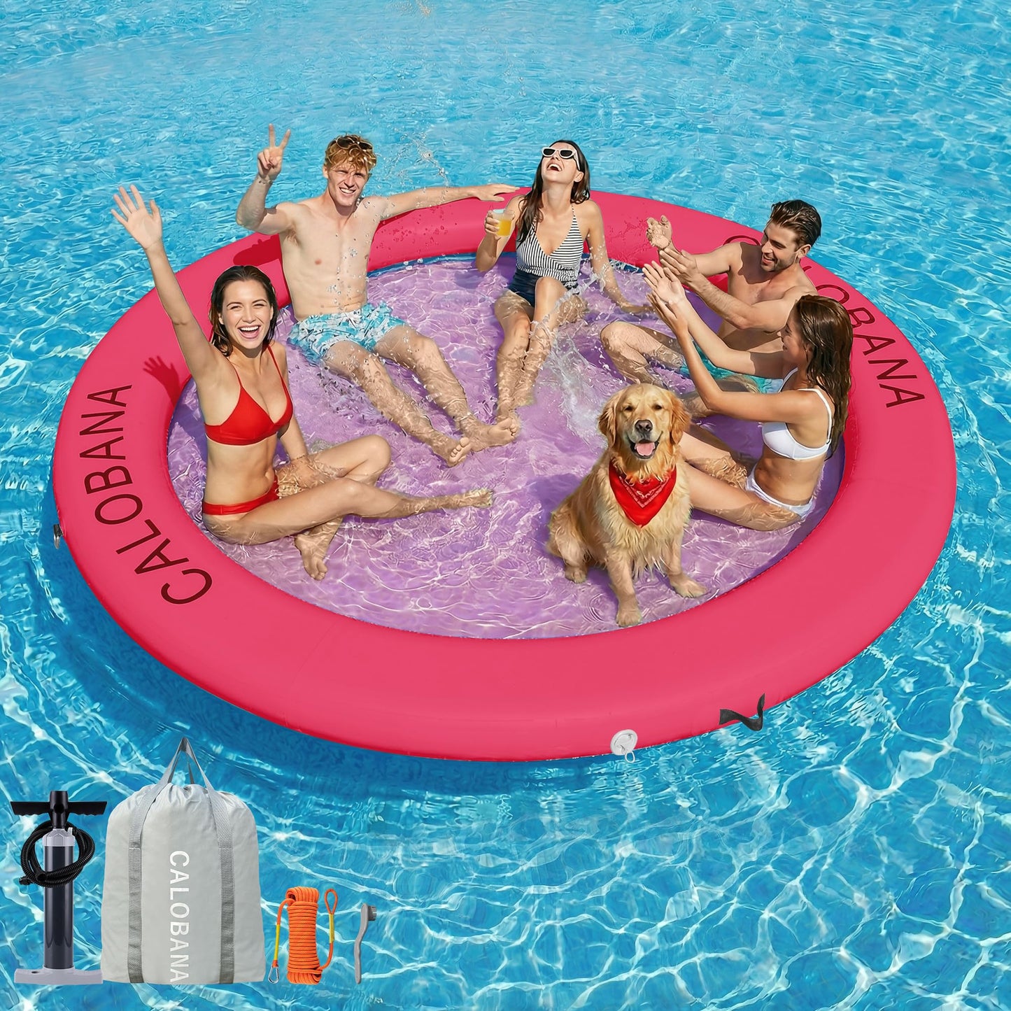 CALOBANA 10ft Heavy Duty Water Hammock, Round Inflatable Dock River Floats Lake Raft Island Platform for Adults Outdoor Party Ta