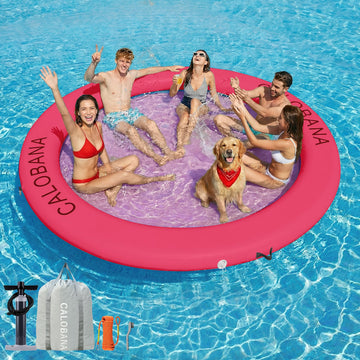 CALOBANA 10ft Heavy Duty Water Hammock, Round Inflatable Dock River Floats Lake Raft Island Platform for Adults Outdoor Party Ta