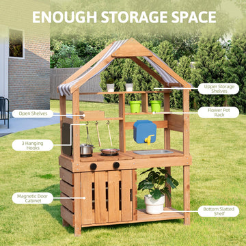 Oook Mud Kitchen For Kids Outdoor, Kids Kitchen Playset With Canopy, Gardening Tools, Chalkboard, Flower Pot, Cookingware, Remov