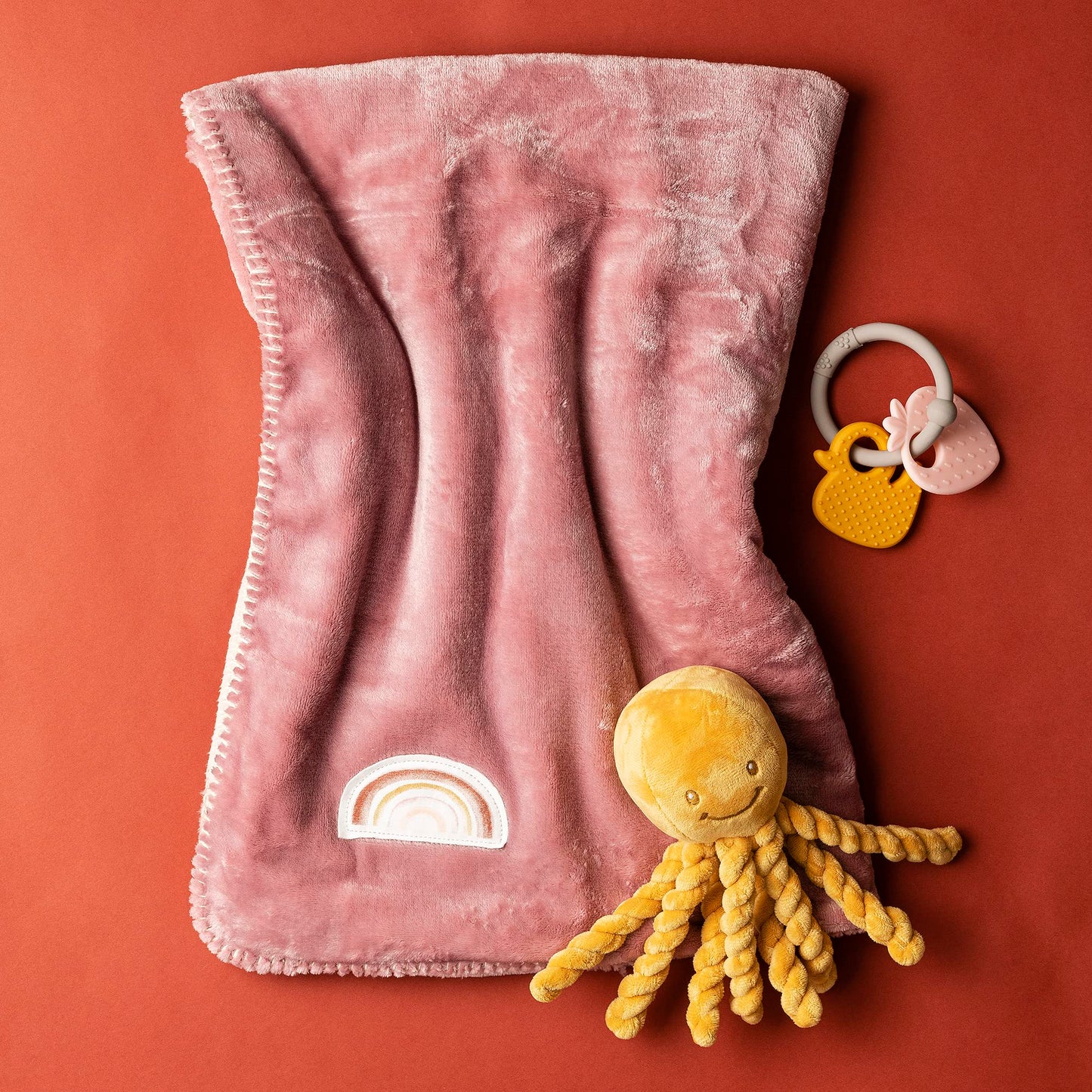 Nattou Plush Stuffed Toy, Cuddly Companion, Umbilical Cord Design Reassures Baby, Vegan, Lapidou Octopus, Yellow