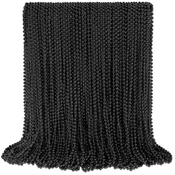 100 PCS Black Bead Necklaces, Black Mardi Gras Beads, New Year Eve Necklaces, 33 Inch Round Halloween Beaded Necklaces, Party Be