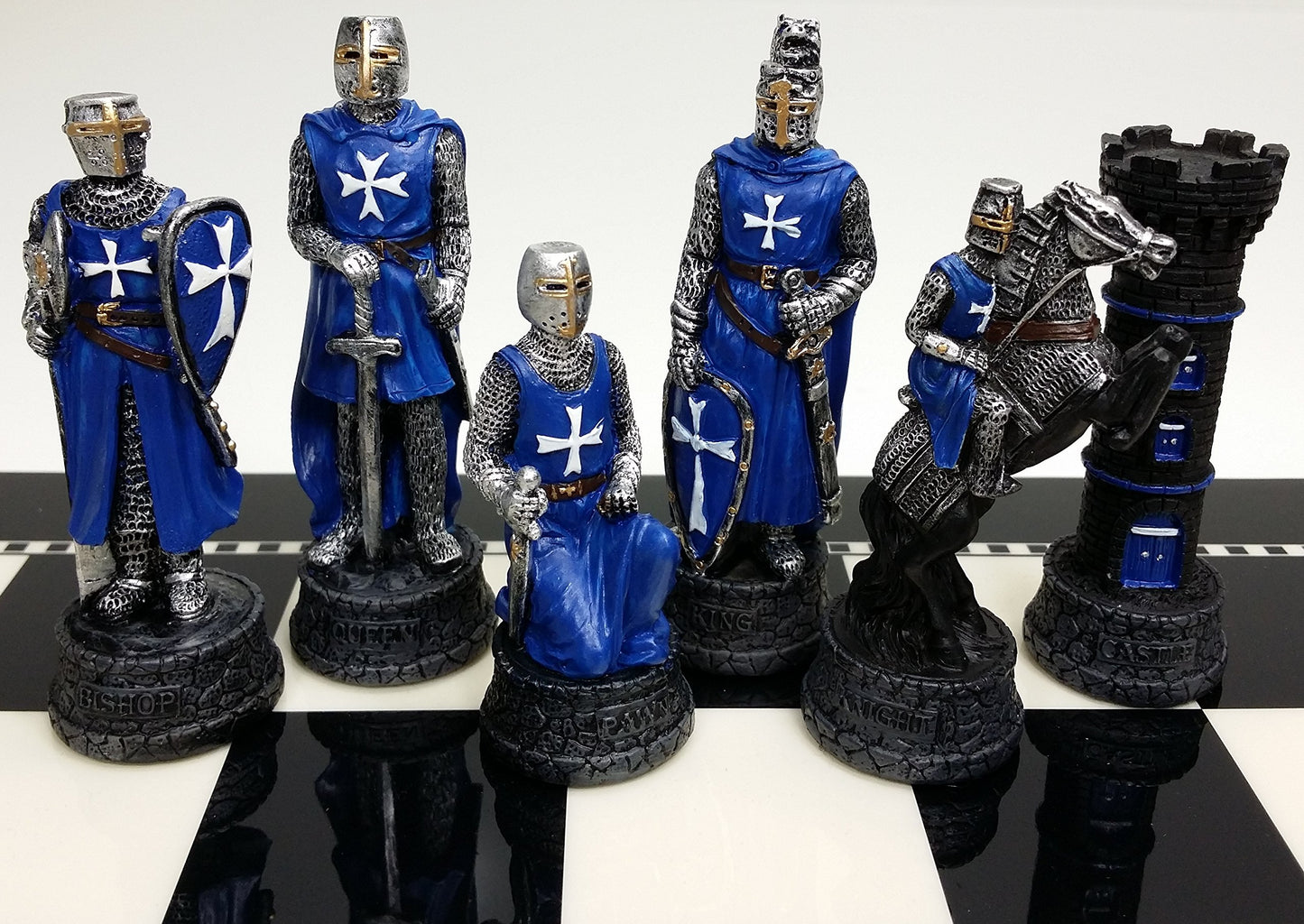 Medieval Times Crusades RED & Blue Maltese Knight Set of Chess Men Pieces Hand Painted - NO Board