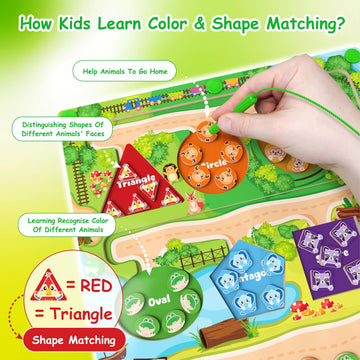 Dukvsg Magnetic Color & Shape Maze, Montessori Wooden Color Shape Matching Puzzle Board - Educational Learning Toys, Toddler Fin